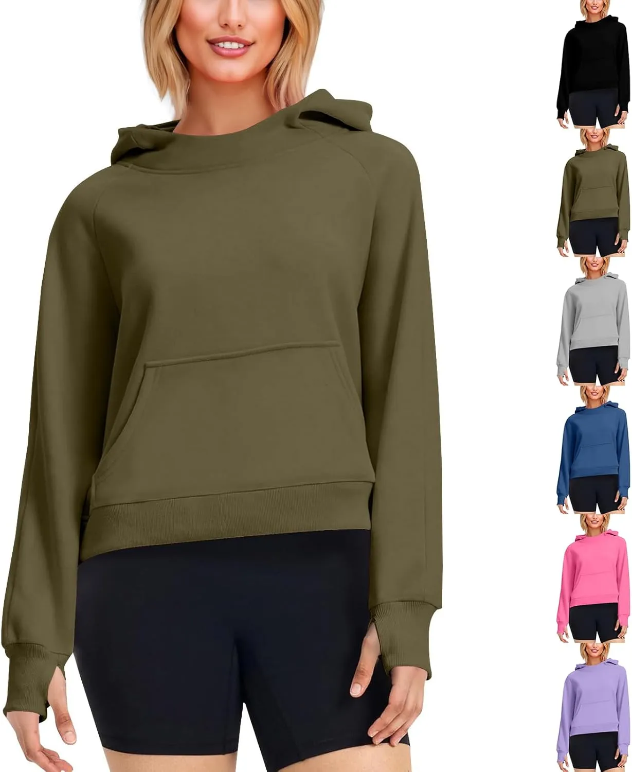 Cropped Hoodie Women Y2k Long Sleeve Fleece Pullover Casual Comfy Hooded Sweatshirt with Thumb Hole 2024 Fall Trendy
