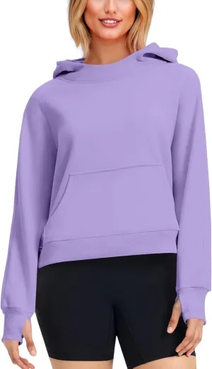Cropped Hoodie Women Y2k Long Sleeve Fleece Pullover Casual Comfy Hooded Sweatshirt with Thumb Hole 2024 Fall Trendy