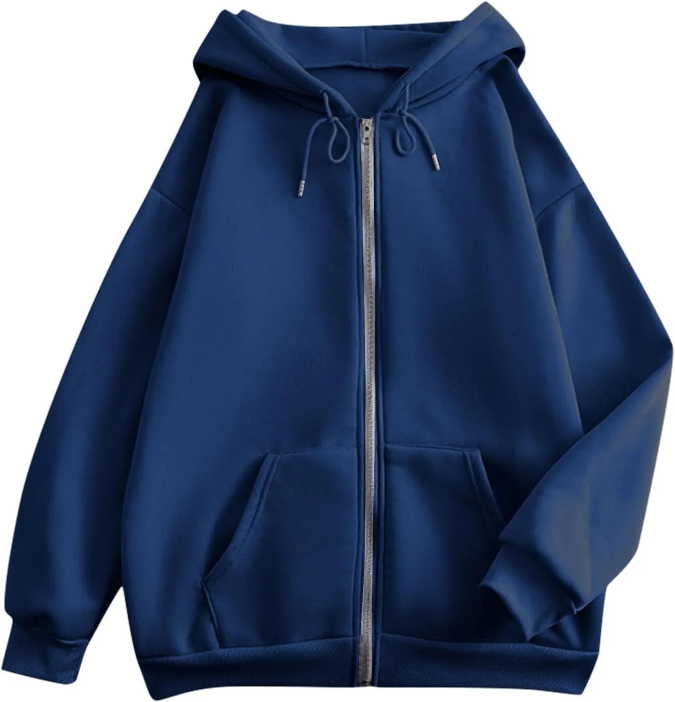 Cropped Zip Up Hoodie Women Fleece Lined Drawstring Solid Color Hoodies Pullover Comfort Oversized Tunic Sweatshirt