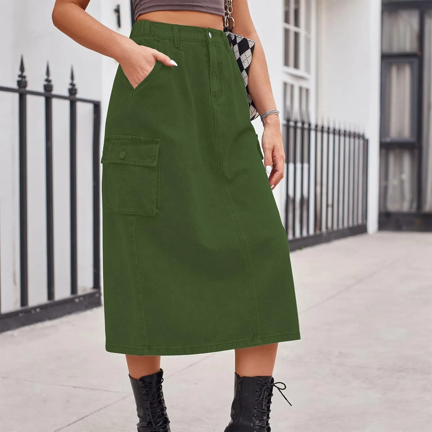 Denim Skirt for Women Flap Pockets A-Line Jean Skirts Front Slit Slim Pencil Denim Skirts Casual Bodycon Skirt Y2k