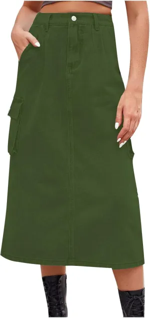 Denim Skirt for Women Flap Pockets A-Line Jean Skirts Front Slit Slim Pencil Denim Skirts Casual Bodycon Skirt Y2k