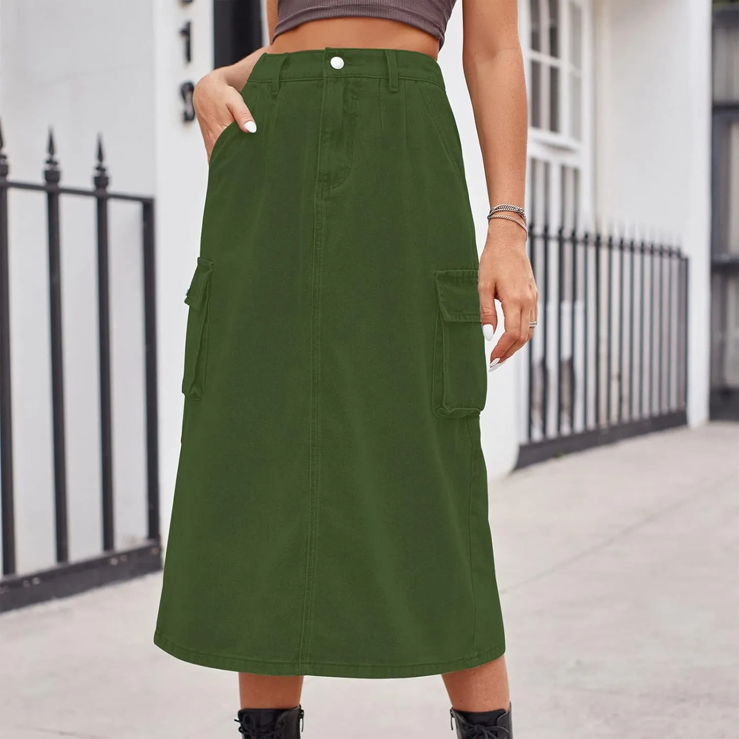 Denim Skirt for Women Flap Pockets A-Line Jean Skirts Front Slit Slim Pencil Denim Skirts Casual Bodycon Skirt Y2k