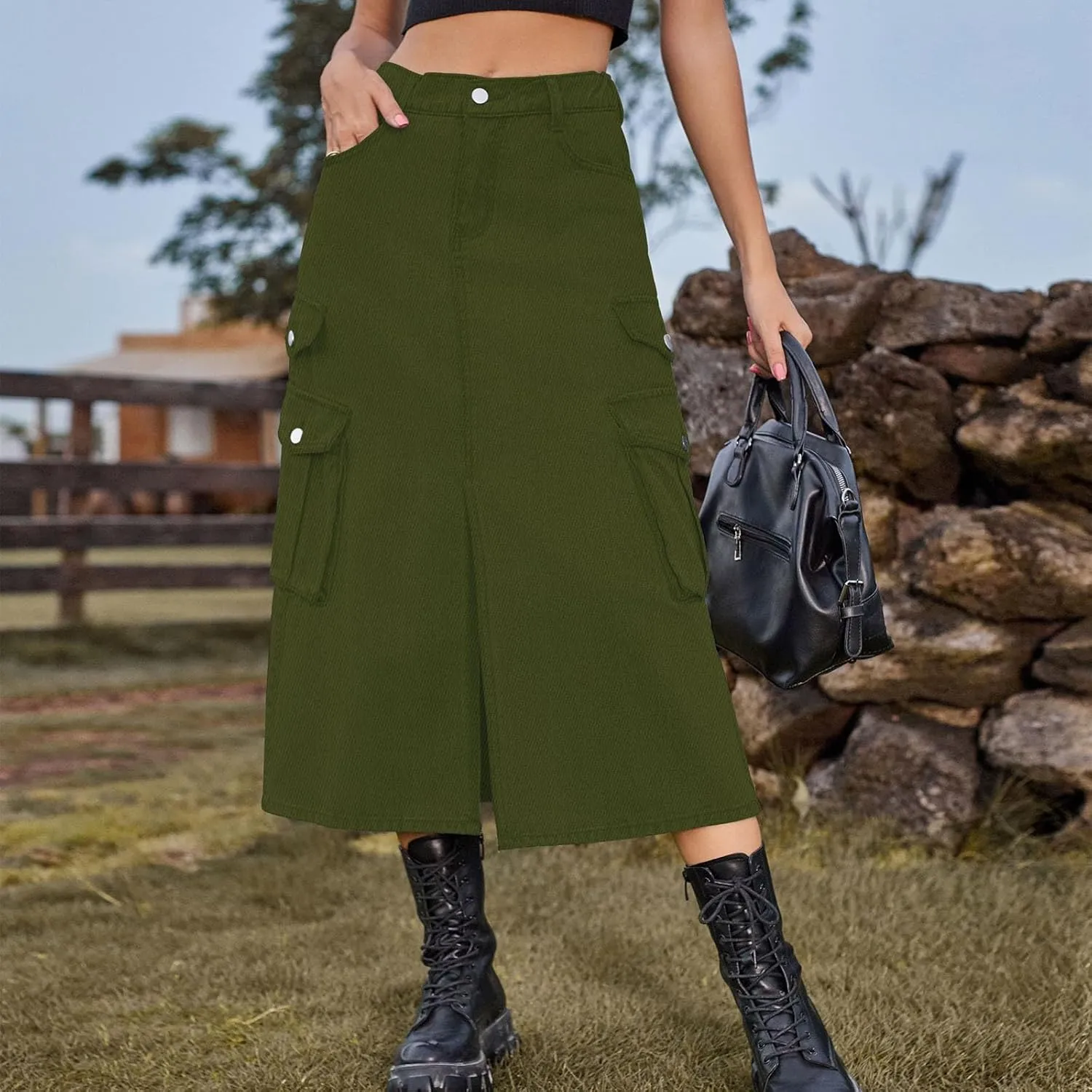 Denim Skirt for Women Flap Pockets A-Line Jean Skirts Front Slit Slim Pencil Denim Skirts Casual Bodycon Skirt Y2k