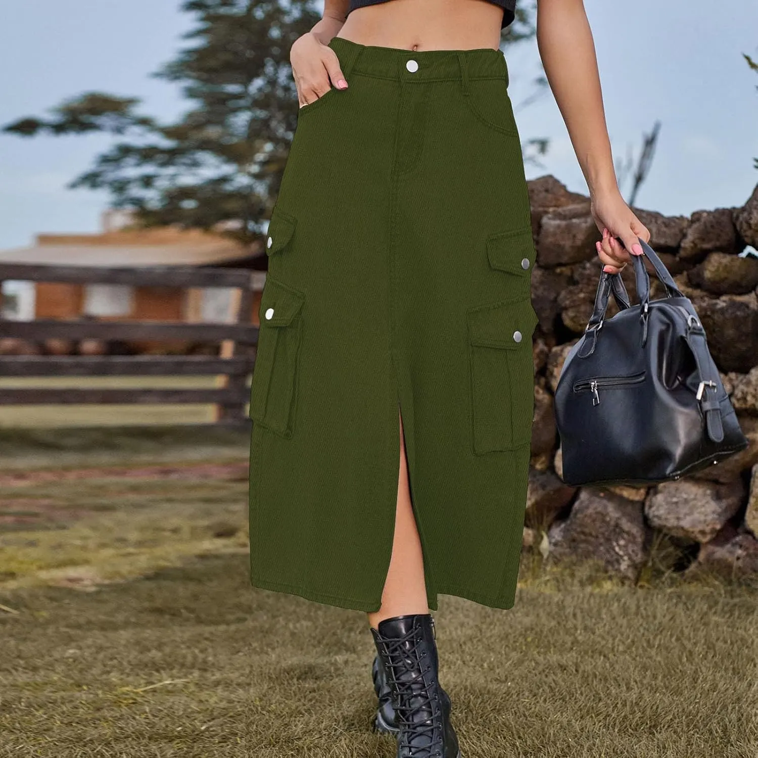 Denim Skirt for Women Flap Pockets A-Line Jean Skirts Front Slit Slim Pencil Denim Skirts Casual Bodycon Skirt Y2k