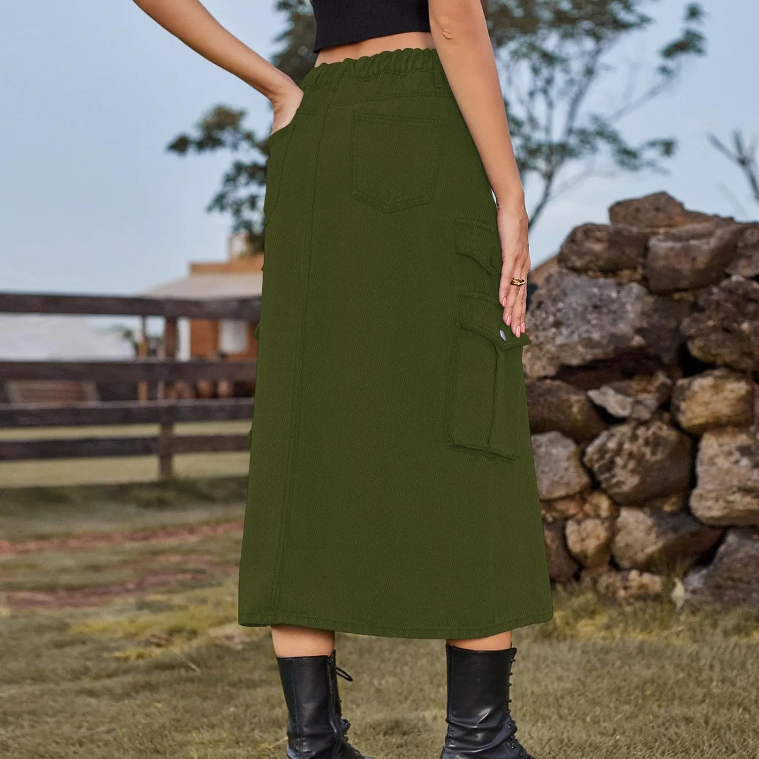 Denim Skirt for Women Flap Pockets A-Line Jean Skirts Front Slit Slim Pencil Denim Skirts Casual Bodycon Skirt Y2k