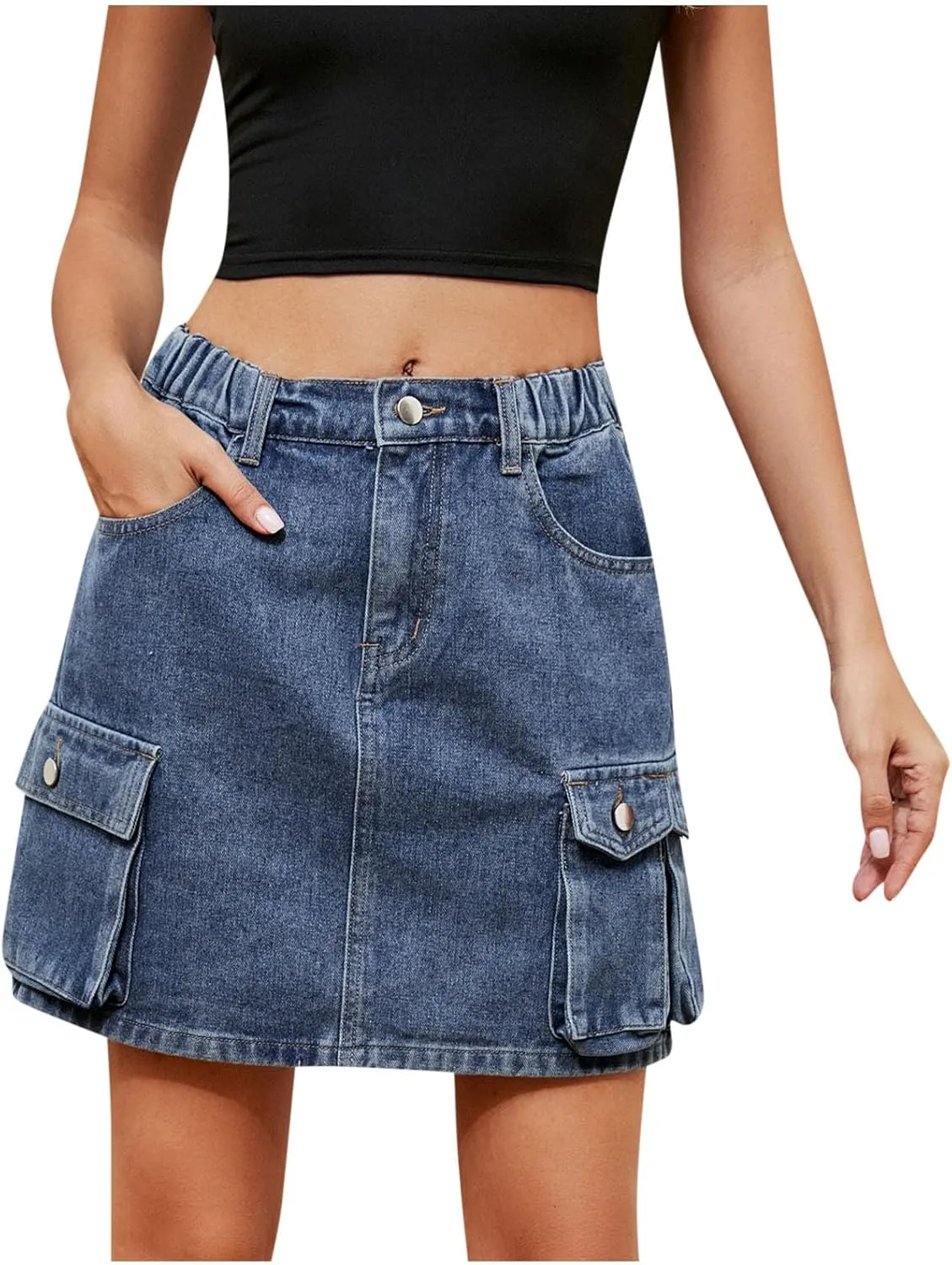 Denim Skirts for Women Button Front Pockets Fashion Skirt Fashion Trendy Comfort Cargo Mini Jeans Skirt Outfit
