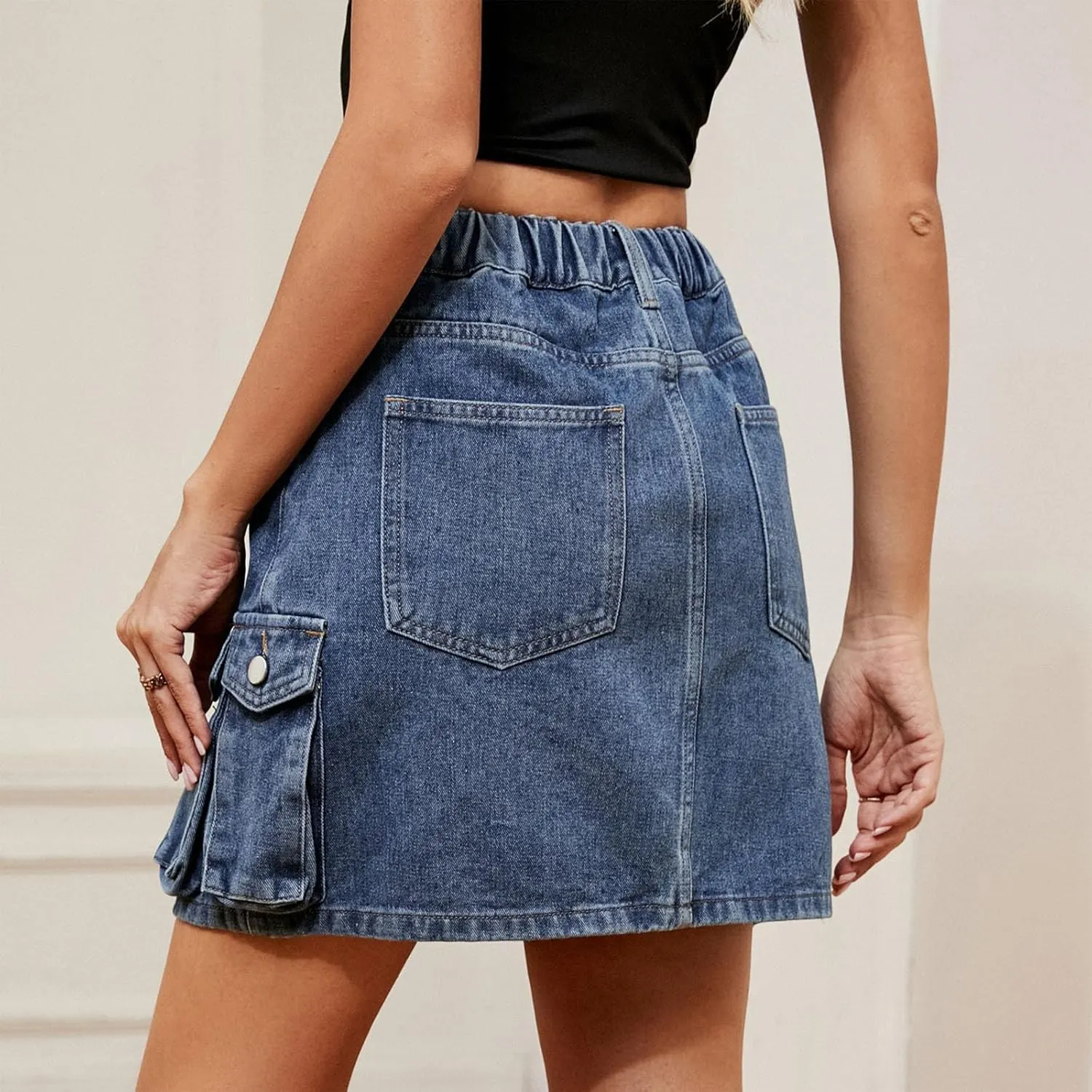 Denim Skirts for Women Button Front Pockets Fashion Skirt Fashion Trendy Comfort Cargo Mini Jeans Skirt Outfit
