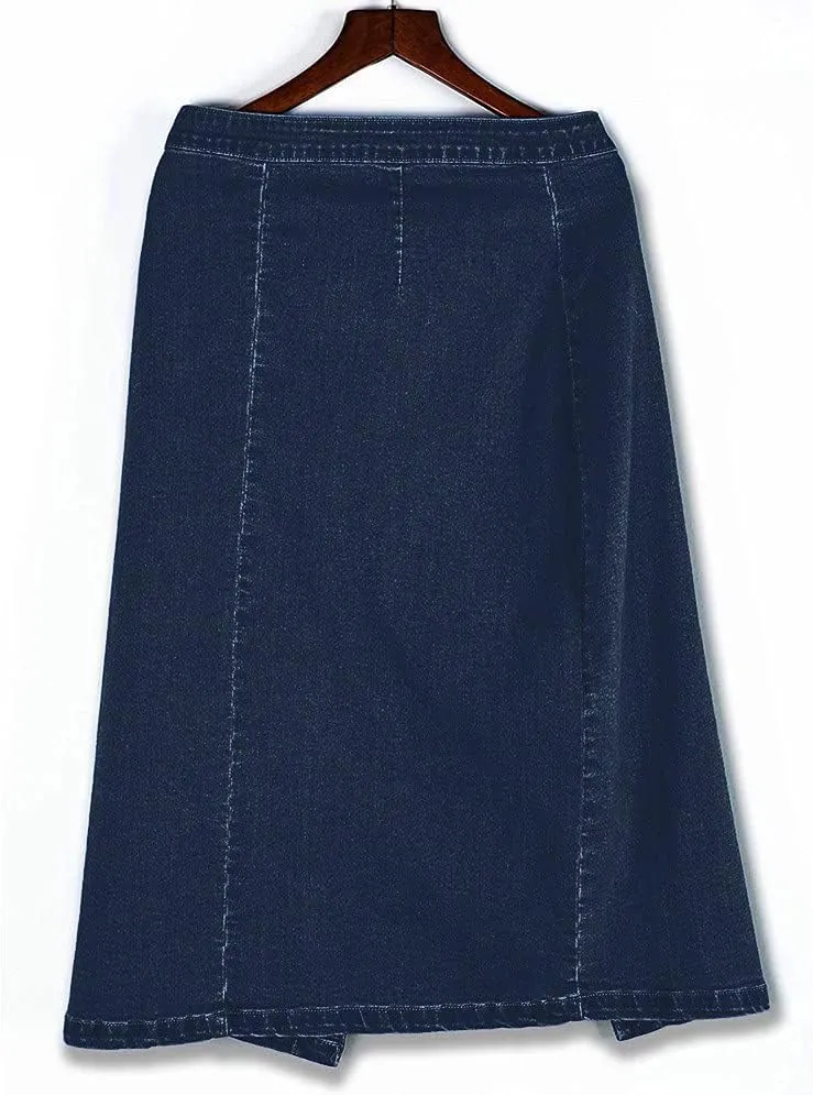 Denim Skirts for Women's Casual Trendy Distressed A-Line Short Skirt Button Front Slit Mini Jean Skirt with Pocket