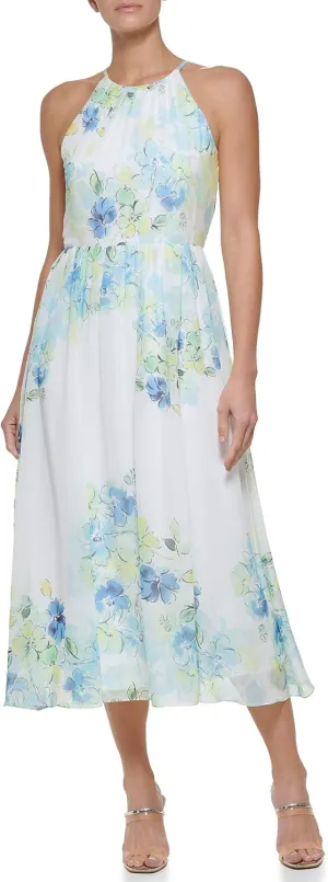 DKNY womens Knot Sleeve Midi Shirt Dress