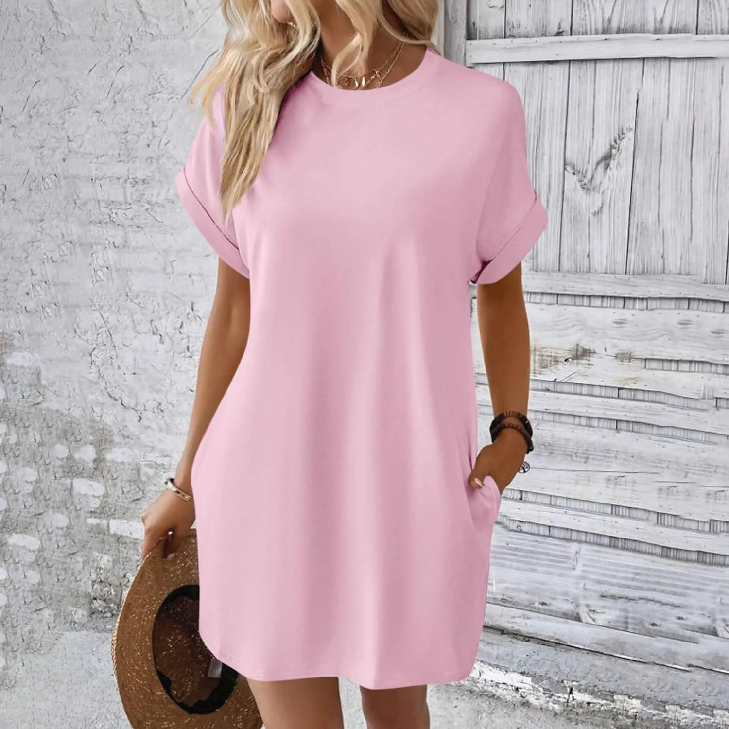 DPKLAD Womens Casual Summer T Shirt Dress Loose Short Sleeve Tunic Dress with Pocket for Women