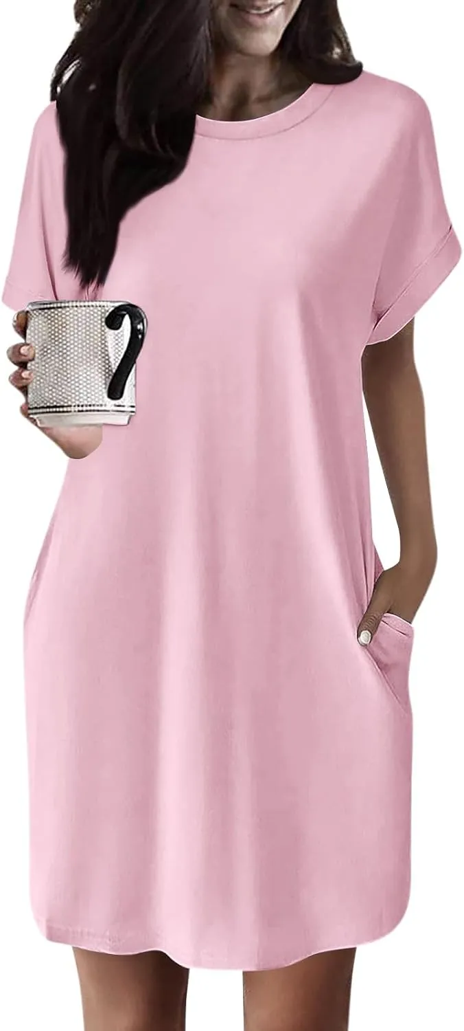 DPKLAD Womens Casual Summer T Shirt Dress Loose Short Sleeve Tunic Dress with Pocket for Women