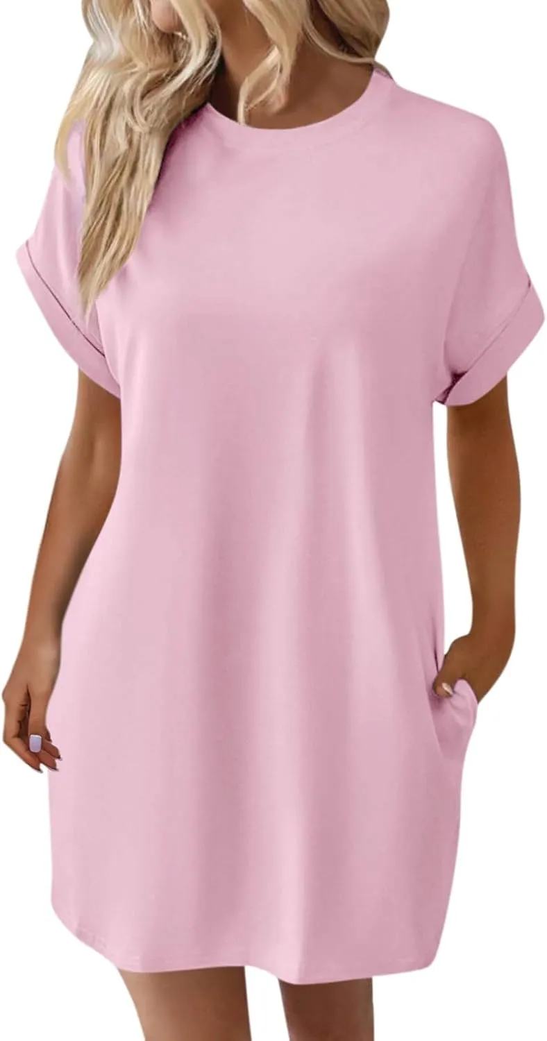 DPKLAD Womens Casual Summer T Shirt Dress Loose Short Sleeve Tunic Dress with Pocket for Women