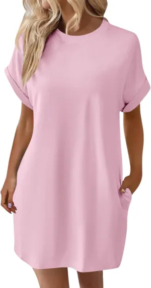 DPKLAD Womens Casual Summer T Shirt Dress Loose Short Sleeve Tunic Dress with Pocket for Women