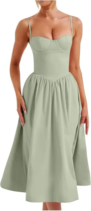 Dresses for Teens Retro High Waist Spaghetti Straps A-Line Midi Dress Cocktail Evening Party Classy Country Concert Outfits