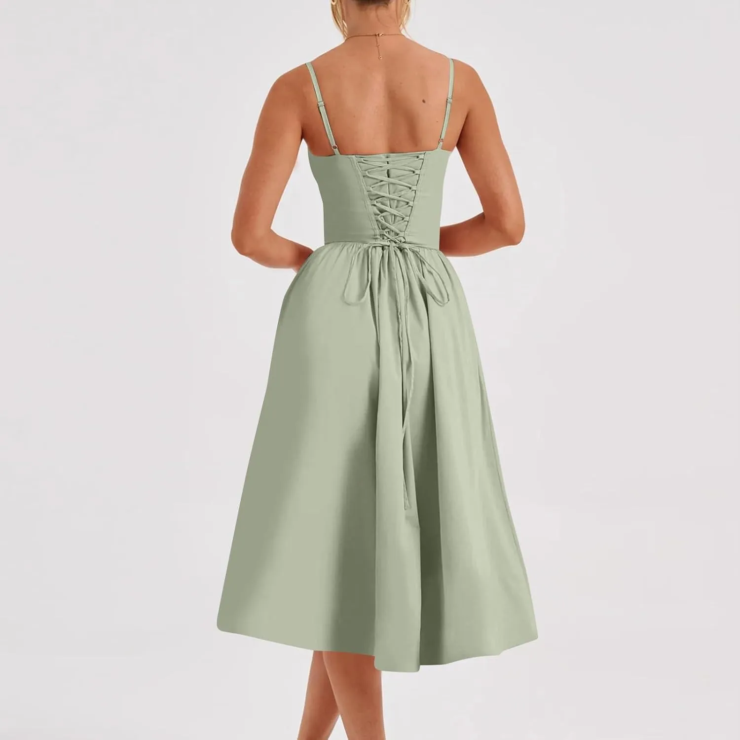 Dresses for Teens Retro High Waist Spaghetti Straps A-Line Midi Dress Cocktail Evening Party Classy Country Concert Outfits