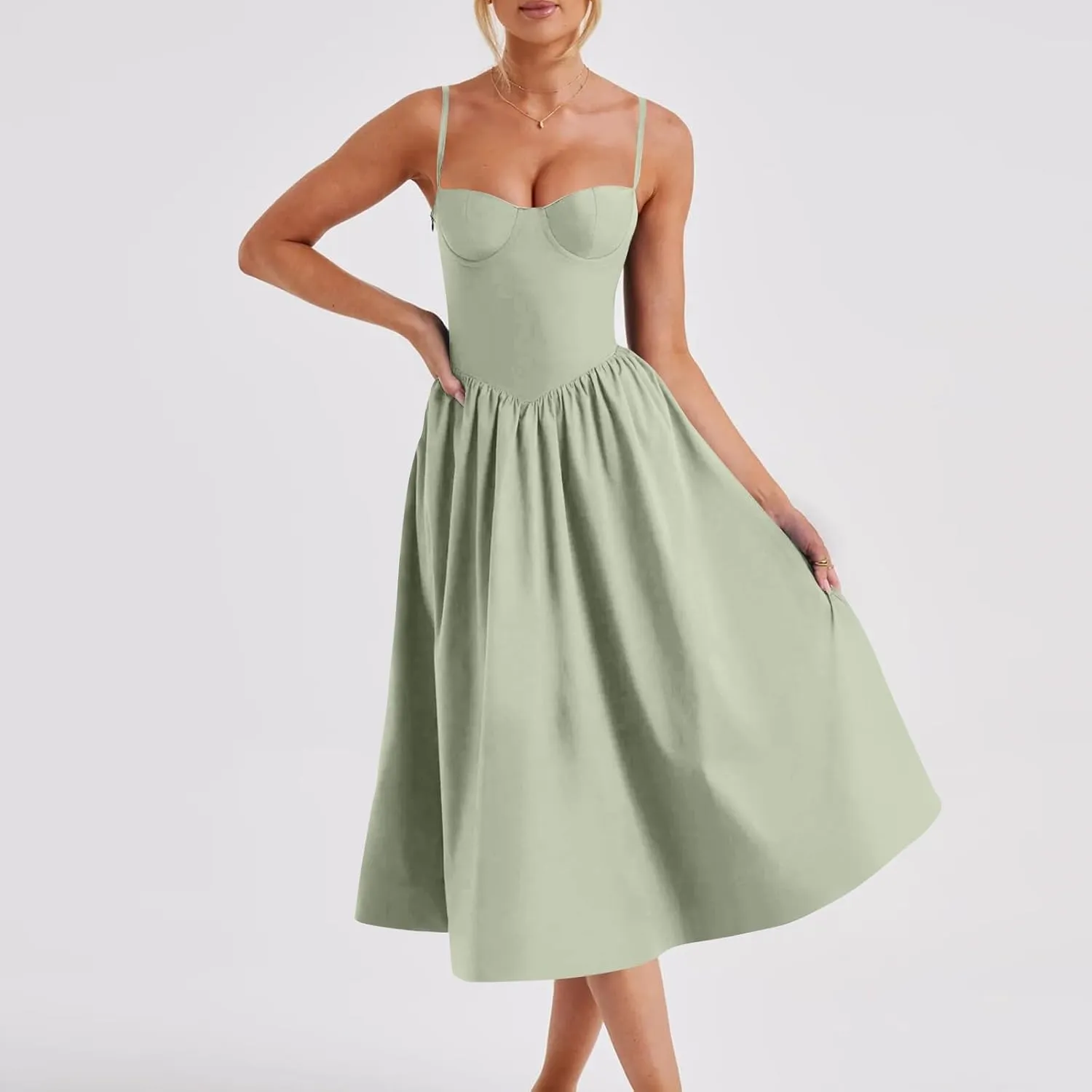 Dresses for Teens Retro High Waist Spaghetti Straps A-Line Midi Dress Cocktail Evening Party Classy Country Concert Outfits