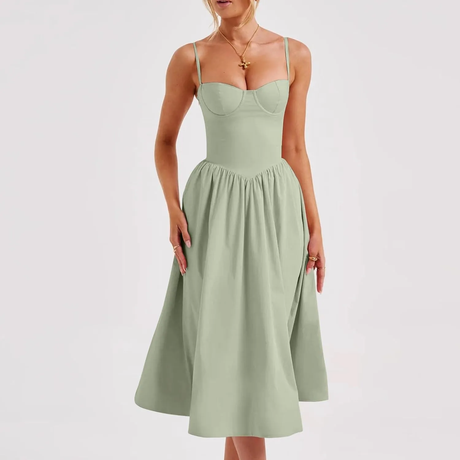 Dresses for Teens Retro High Waist Spaghetti Straps A-Line Midi Dress Cocktail Evening Party Classy Country Concert Outfits