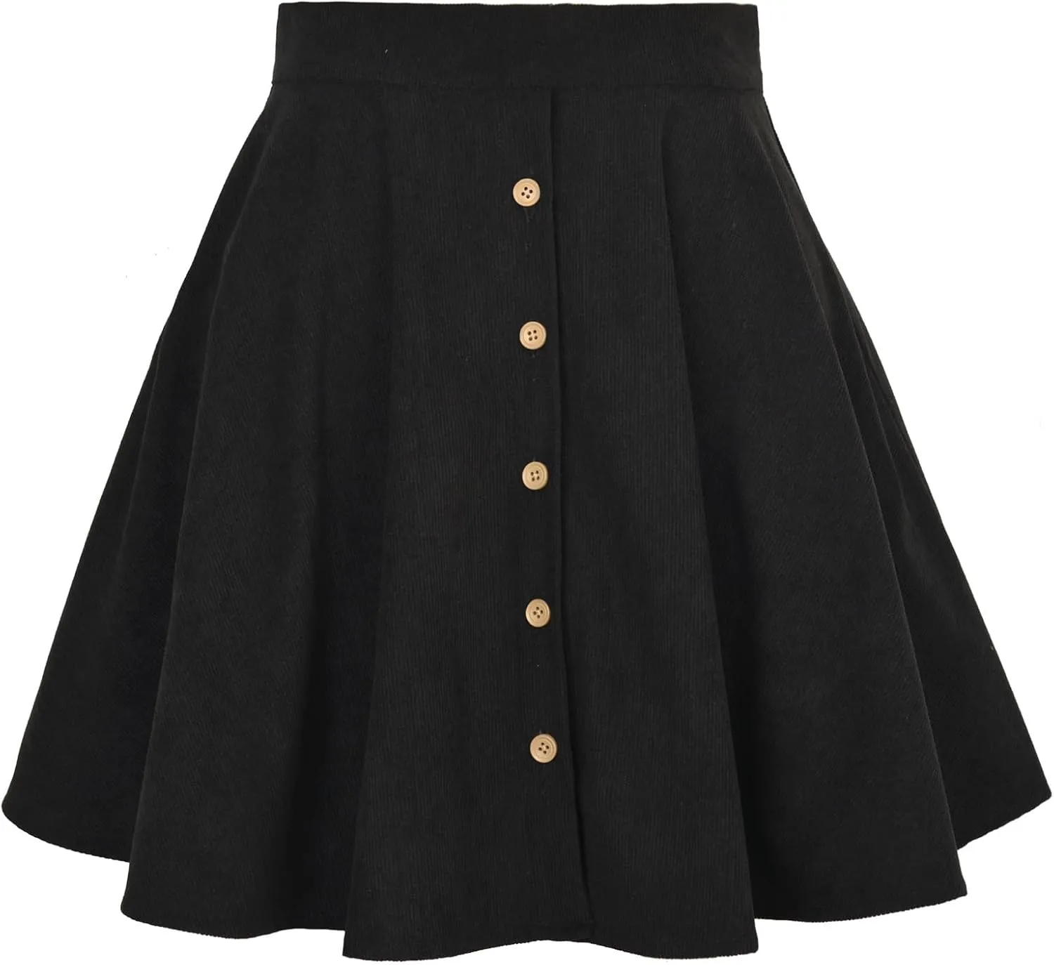 ebossy Women's Pleated High Waist Button Front Short Skirts A-line Flared Casual Mini Corduroy Skater Skirts