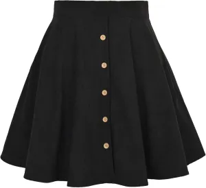ebossy Women's Pleated High Waist Button Front Short Skirts A-line Flared Casual Mini Corduroy Skater Skirts
