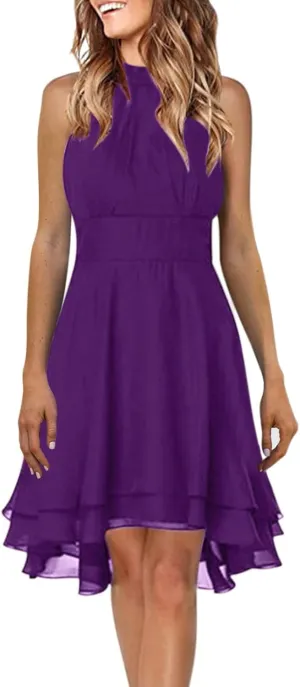 Elegant Dresses for Teens Sexy Sleeveless Ruffle Hem Halter Neck Spring Wedding Guest Dress Homecoming College 80S Outfit