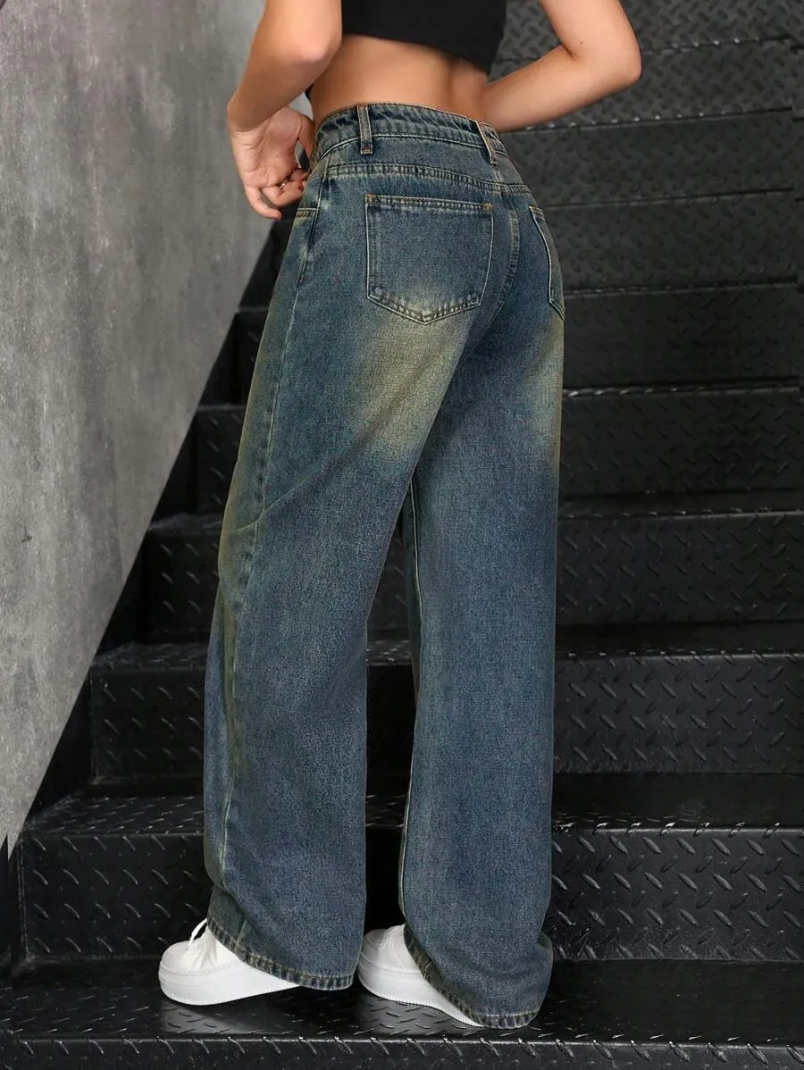 EMMIOL Womens Baggy Jeans Wide Leg Mid-Low Rise Boyfriend Loose Denim Pants Y2K 90S Outfits