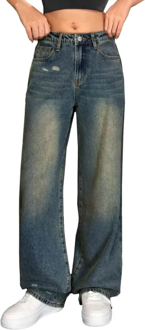 EMMIOL Womens Baggy Jeans Wide Leg Mid-Low Rise Boyfriend Loose Denim Pants Y2K 90S Outfits