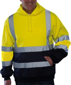 evzosrz Mens High Visibility Safety Sweatshirts Reflective High Vis Construction Work Fall Winter Hoodies with Pocket