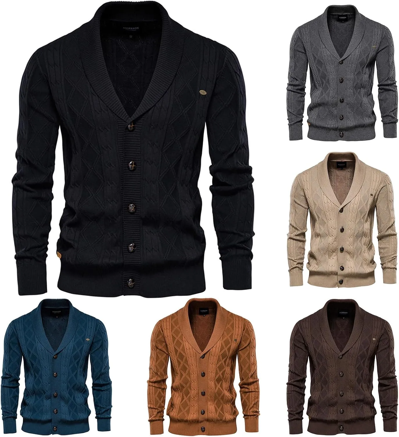 evzosrz Mens Shawl Collar Cardigan Sweater Fashion Knitwear Casual Button Down Retro Lapel Cable Knit Chunky Ribbed Sweaters