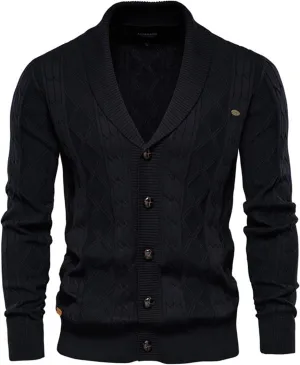 evzosrz Mens Shawl Collar Cardigan Sweater Fashion Knitwear Casual Button Down Retro Lapel Cable Knit Chunky Ribbed Sweaters