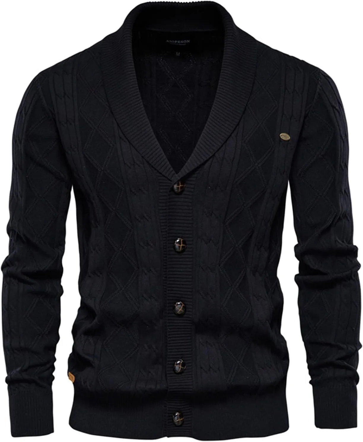 evzosrz Mens Shawl Collar Cardigan Sweater Fashion Knitwear Casual Button Down Retro Lapel Cable Knit Chunky Ribbed Sweaters