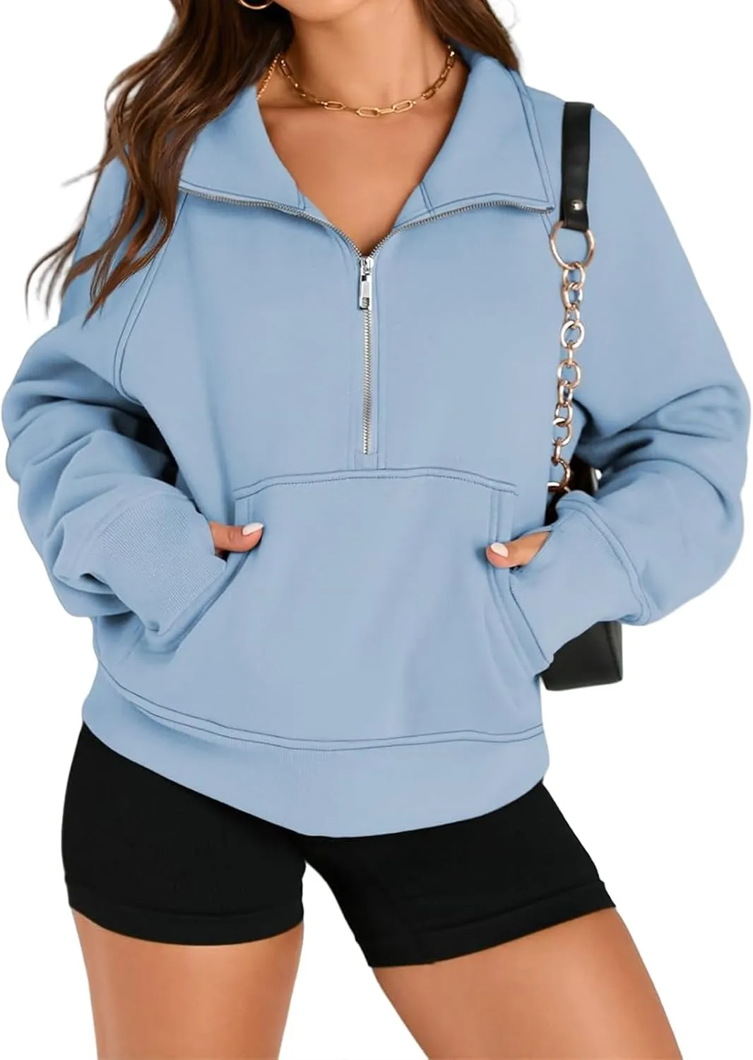 Fall Sweatshirts for Women 2024 Half Zip Cropped Sweatshirt Pullover Fleece Quarter Zip Hoodie Sweatshirt Thumb Hole