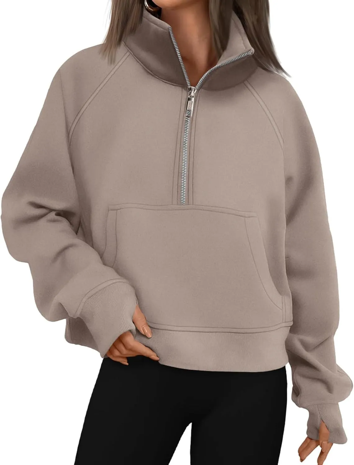 Fall Sweatshirts for Women 2024 Half Zip Cropped Sweatshirt Pullover Fleece Quarter Zip Hoodie Sweatshirt Thumb Hole