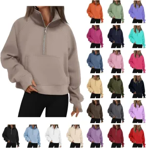 Fall Sweatshirts for Women 2024 Half Zip Cropped Sweatshirt Pullover Fleece Quarter Zip Hoodie Sweatshirt Thumb Hole