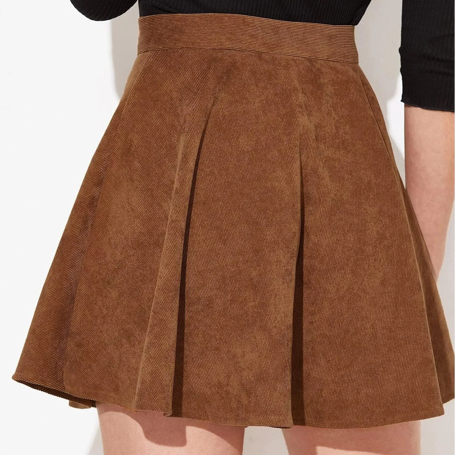 fartey Corduroy Skirt Women High Waist Button Front Mini Fall Skirts Elegant A-Line Pleated Skater Skirts Trendy Y2K Clothes
