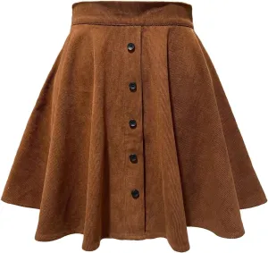 fartey Corduroy Skirt Women High Waist Button Front Mini Fall Skirts Elegant A-Line Pleated Skater Skirts Trendy Y2K Clothes
