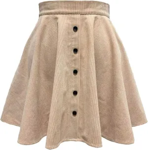 fartey Corduroy Skirt Women High Waist Button Front Mini Fall Skirts Elegant A-Line Pleated Skater Skirts Trendy Y2K Clothes