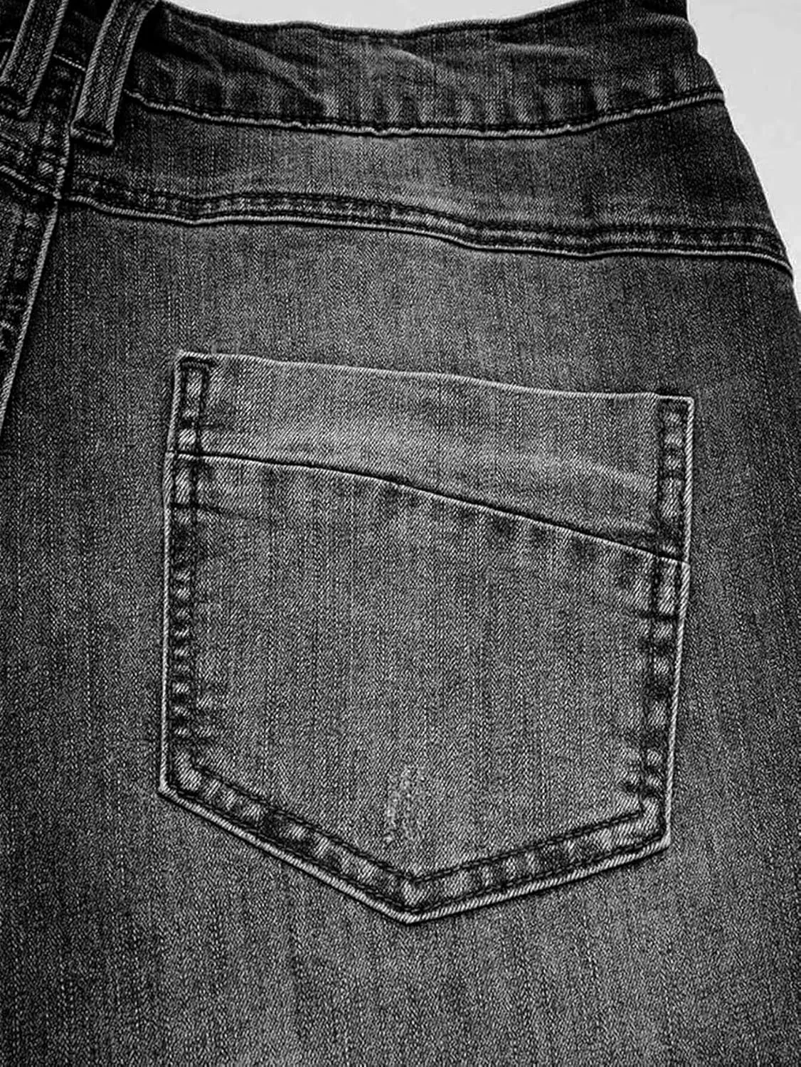 Flamingals Women's Stretchy Straight Leg Casual Low Rise Jeans Wash Button Fly Stitch Detail 90s Trendy Denim Jeans