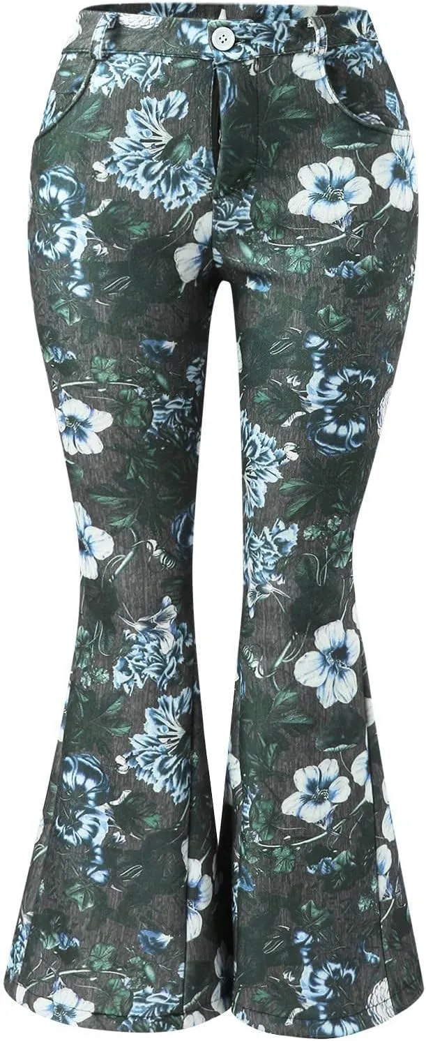 Flare Jeans for Women High Waisted Flattering Gradient Color Patchwork Denim Trouser Button Zipper Comfy Skinny Jeans