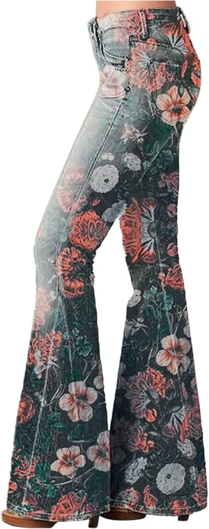 Flare Jeans for Women High Waisted Flattering Gradient Color Patchwork Denim Trouser Button Zipper Comfy Skinny Jeans