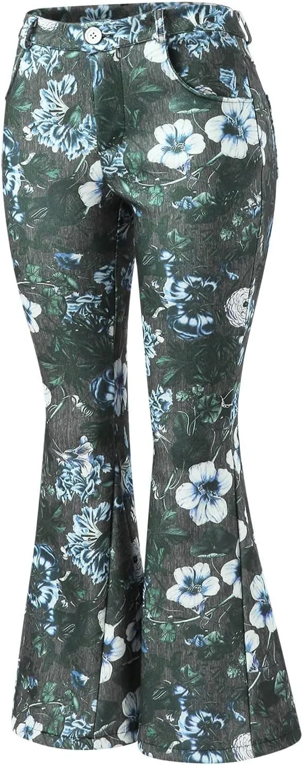 Flare Jeans for Women High Waisted Flattering Gradient Color Patchwork Denim Trouser Button Zipper Comfy Skinny Jeans