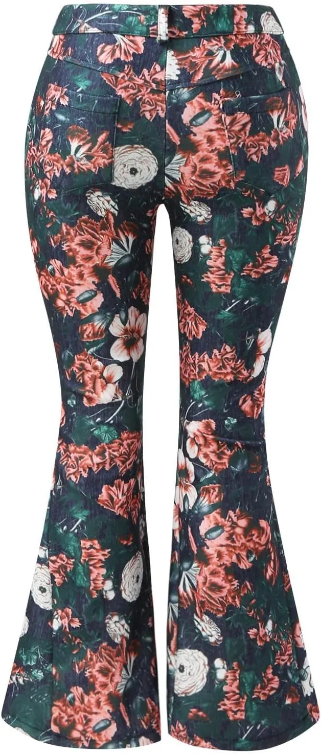 Flare Jeans for Women High Waisted Flattering Gradient Color Patchwork Denim Trouser Button Zipper Comfy Skinny Jeans
