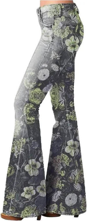 Flare Jeans for Women High Waisted Flattering Gradient Color Patchwork Denim Trouser Button Zipper Comfy Skinny Jeans