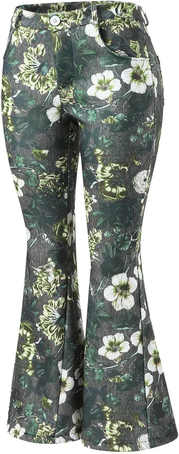 Flare Jeans for Women High Waisted Flattering Gradient Color Patchwork Denim Trouser Button Zipper Comfy Skinny Jeans