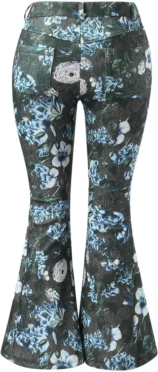 Flare Jeans for Women High Waisted Flattering Gradient Color Patchwork Denim Trouser Button Zipper Comfy Skinny Jeans