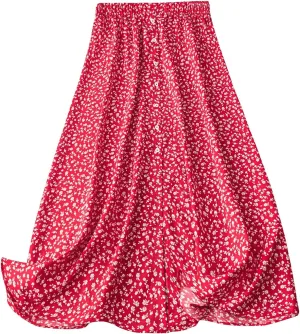 Floerns Women's Plus Size Ditsy Floral Split Thigh Button Front Midi Skirts