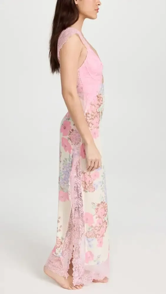 Floral Lace Maxi Slip Dress Summer Sleeveless Backless Bodycon Dress Cut Out Spaghetti Strap Long Dress