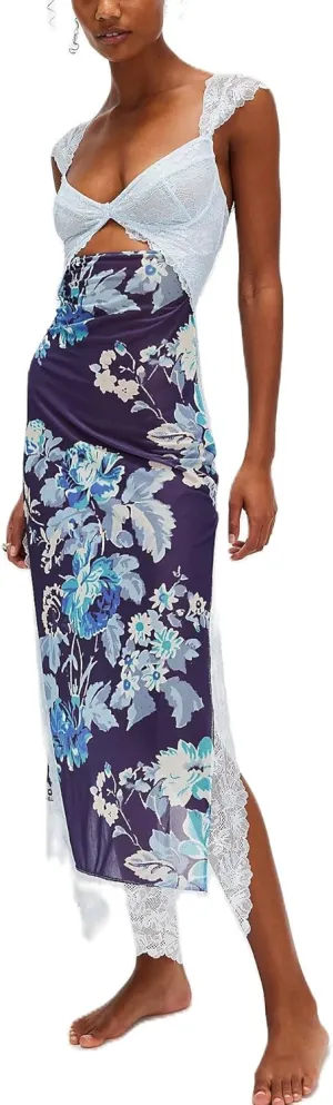 Floral Lace Maxi Slip Dress Summer Sleeveless Backless Bodycon Dress Cut Out Spaghetti Strap Long Dress
