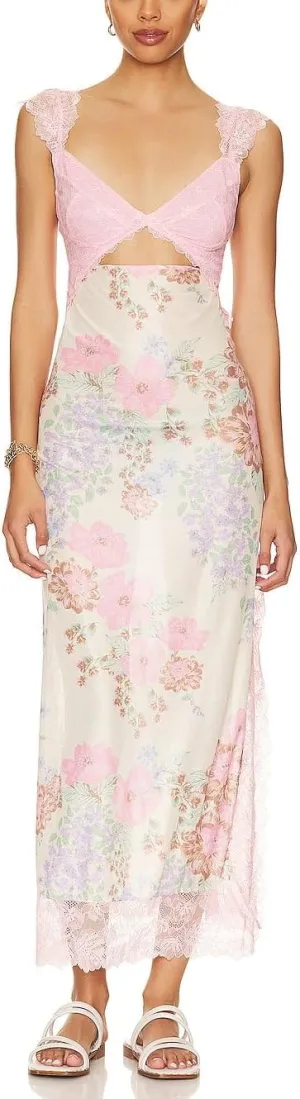 Floral Lace Maxi Slip Dress Summer Sleeveless Backless Bodycon Dress Cut Out Spaghetti Strap Long Dress