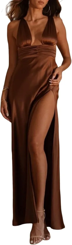 FULA-bao Women Sleeveless Slip Bodycon Maxi Dress Spaghetti Strap Satin Elegant Evening Party Long Dresses Sexy Y2K Clubwear