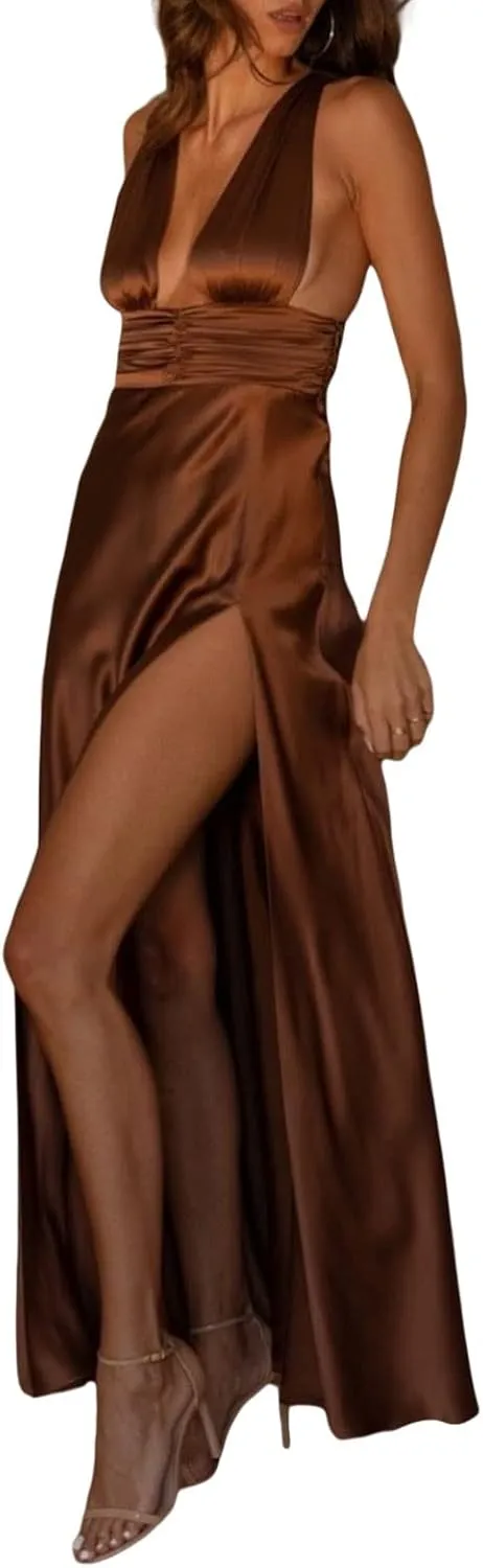 FULA-bao Women Sleeveless Slip Bodycon Maxi Dress Spaghetti Strap Satin Elegant Evening Party Long Dresses Sexy Y2K Clubwear